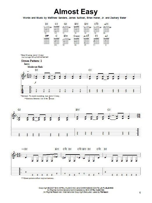 Download Avenged Sevenfold Almost Easy Sheet Music