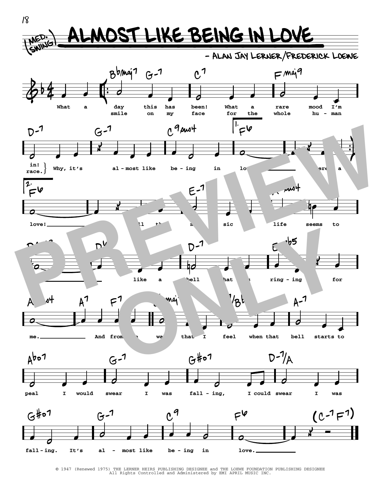 Lerner & Loewe Almost Like Being In Love (Low Voice) sheet music notes printable PDF score