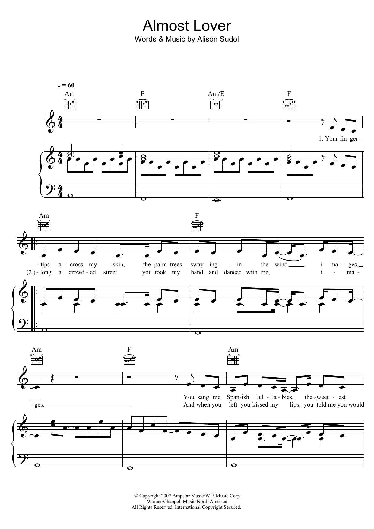 Download A Fine Frenzy Almost Lover Sheet Music
