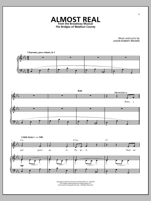 Download Jason Robert Brown Almost Real (from The Bridges of Madiso Sheet Music