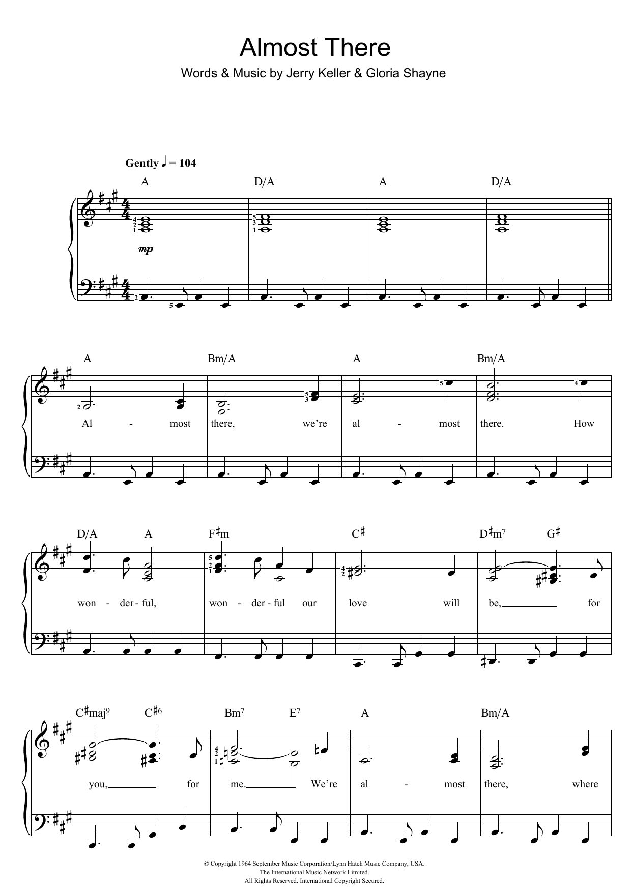 Download Andy Williams Almost There Sheet Music