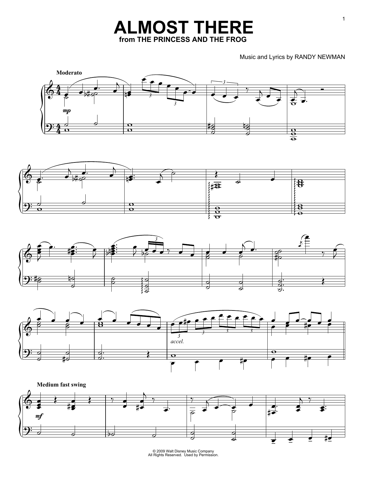 Download Randy Newman Almost There (from The Princess And The Sheet Music