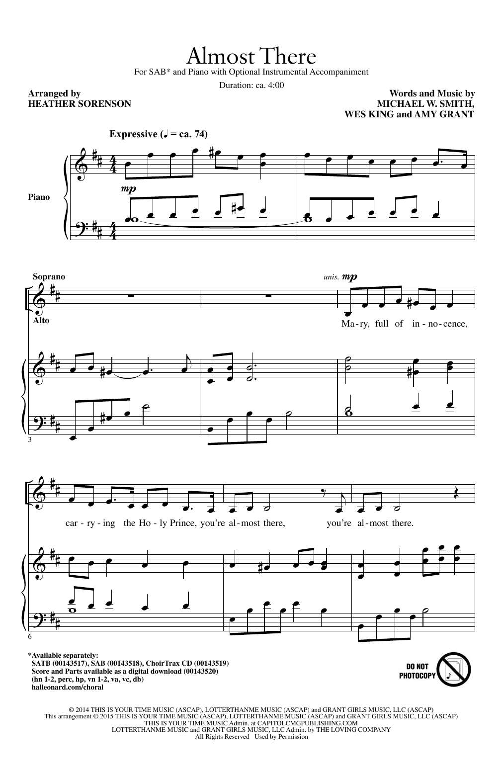 Download Heather Sorenson Almost There Sheet Music