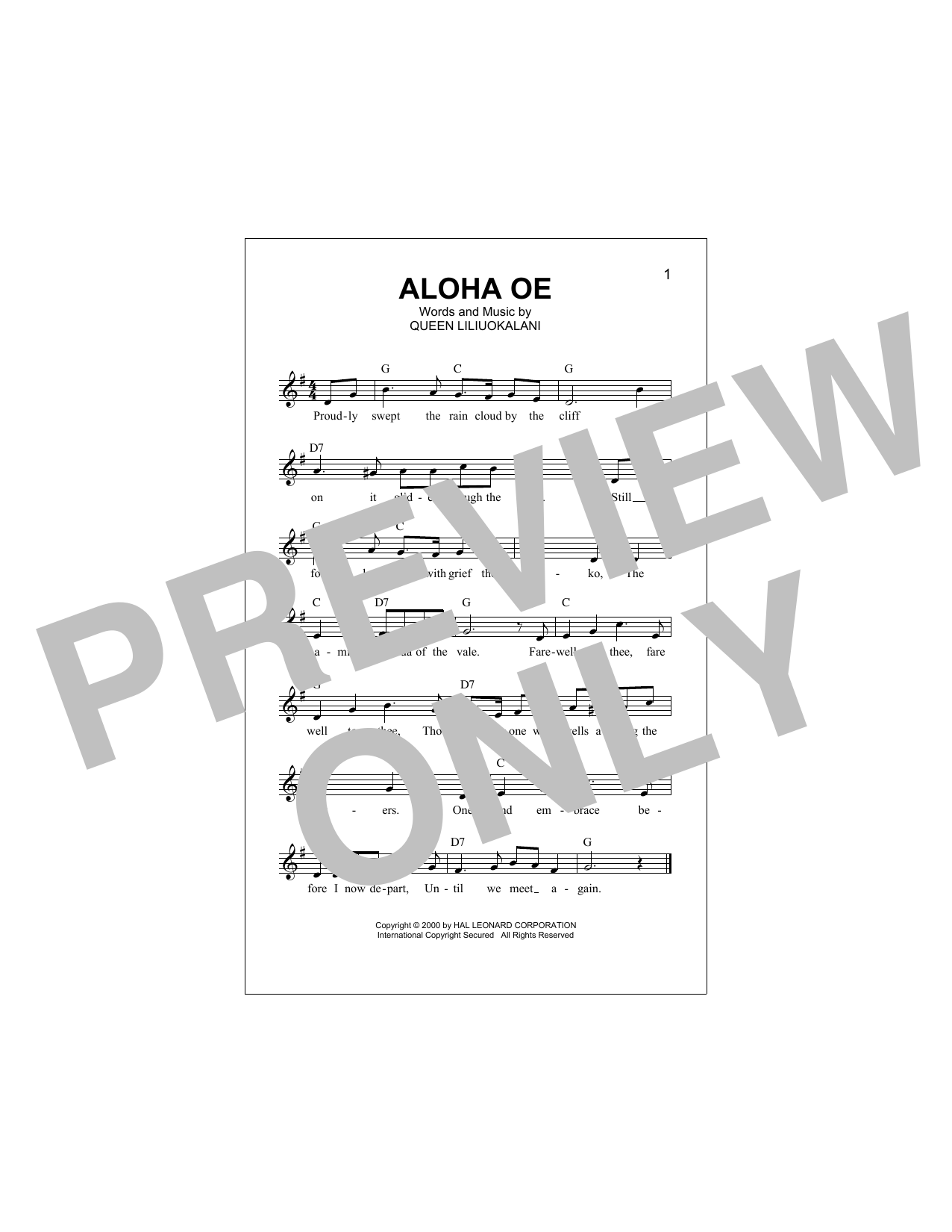 Download Queen Liliuokalani Aloha Oe Sheet Music