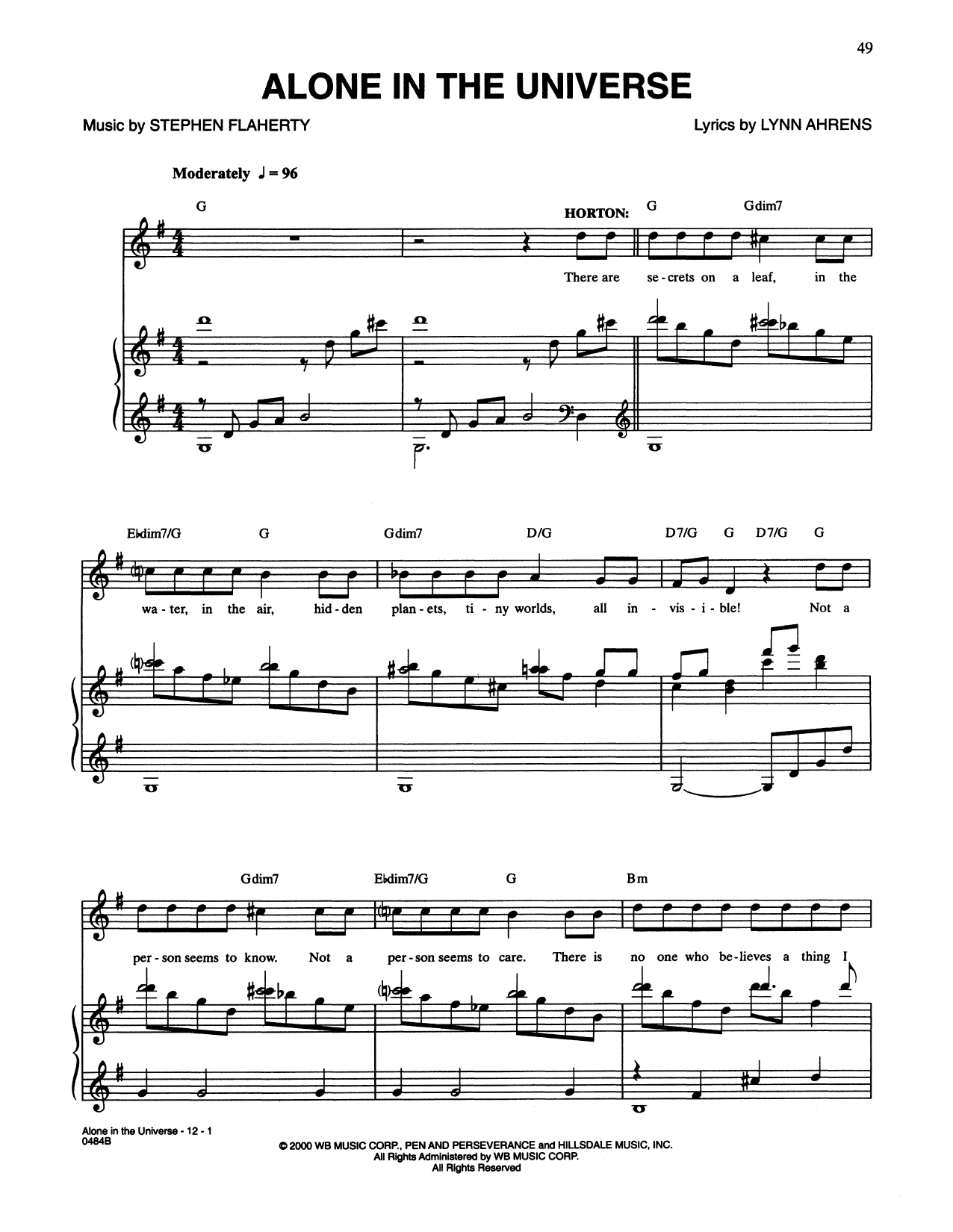 Download Lynn Ahrens and Stephen Flaherty Alone In The Universe (from Seussical T Sheet Music