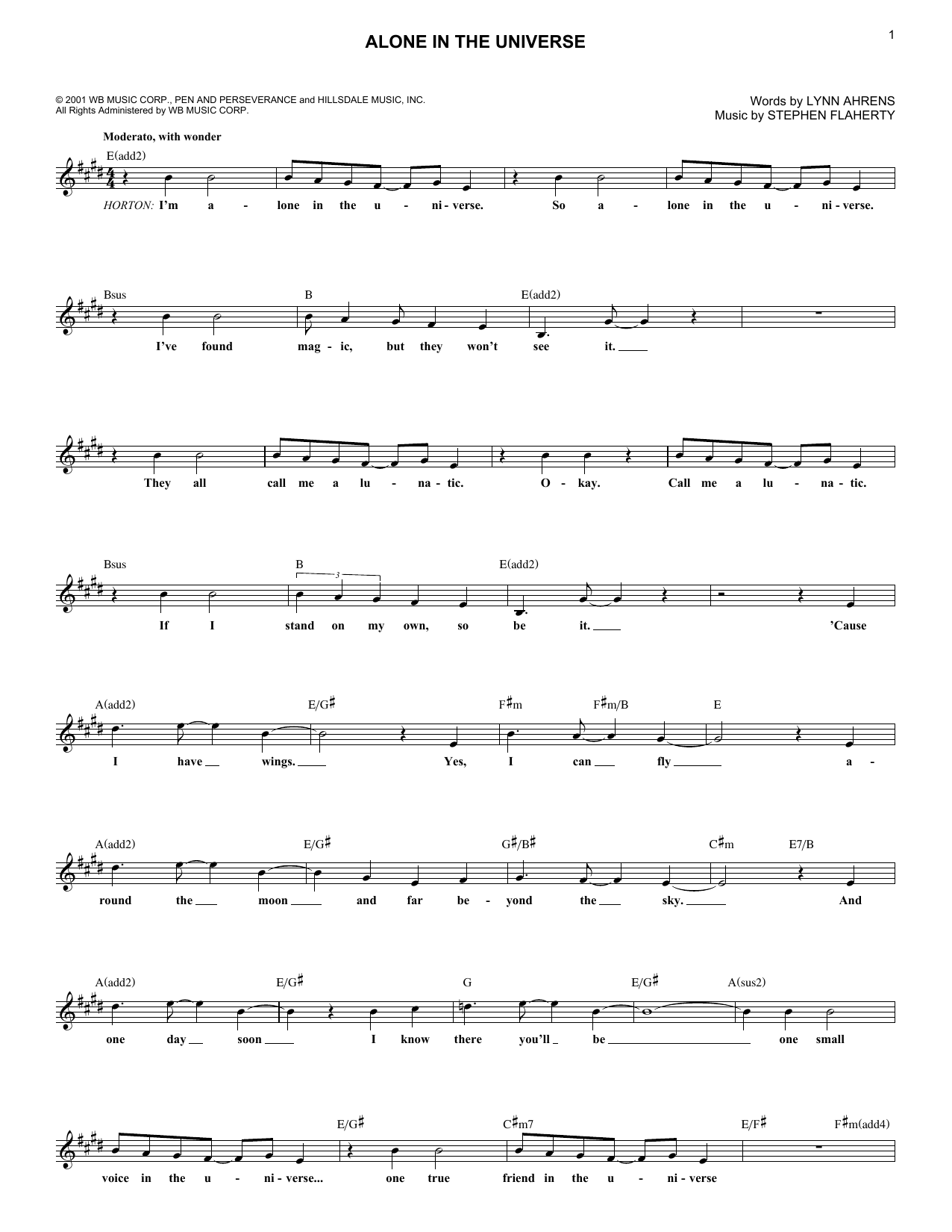 Download Stephen Flaherty Alone In The Universe Sheet Music