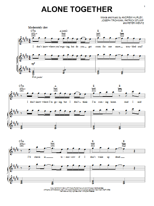 Download Fall Out Boy Alone Together Sheet Music