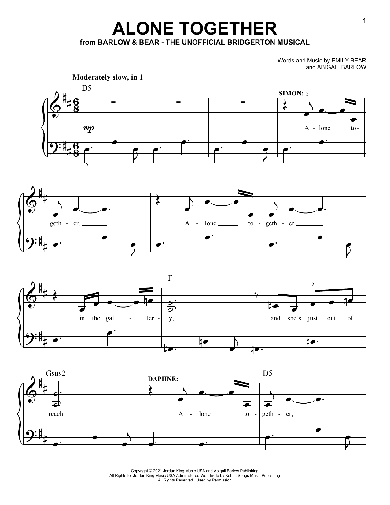 Download Barlow & Bear Alone Together (from The Unofficial Bri Sheet Music