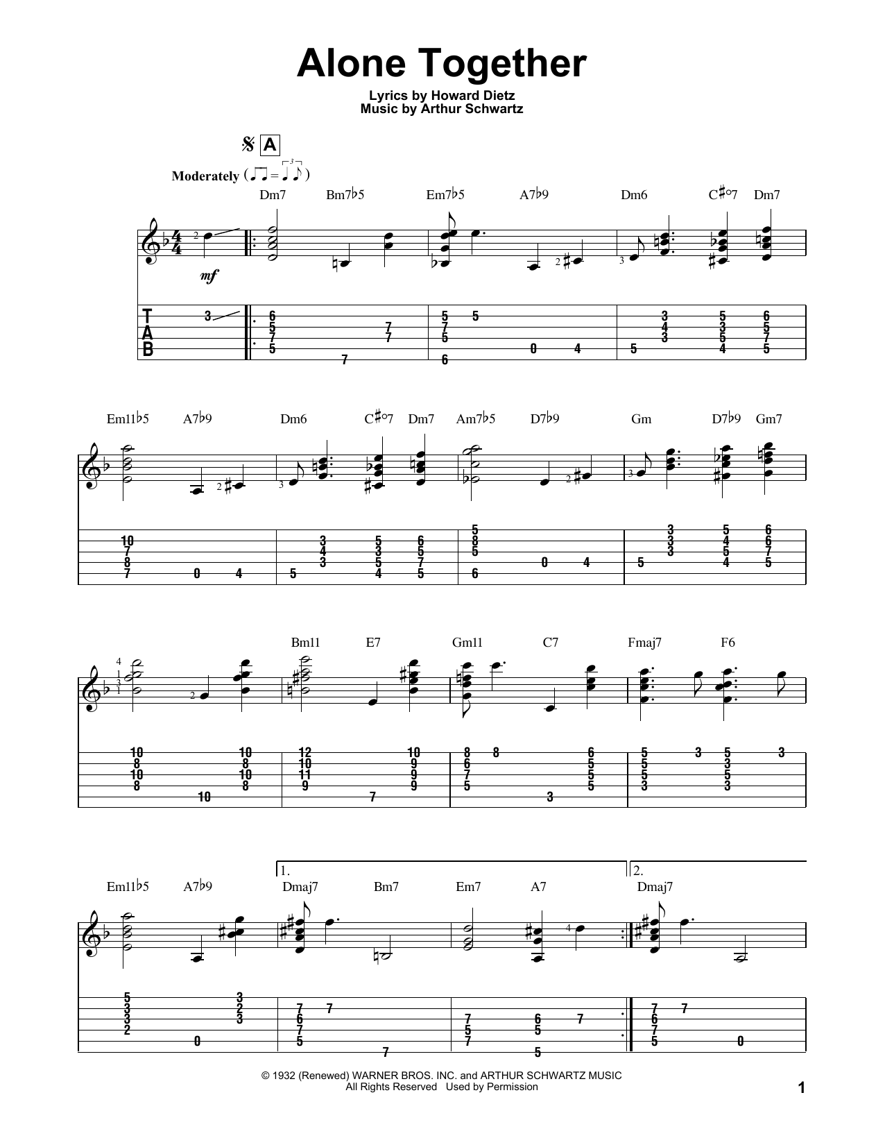 Download Howard Dietz Alone Together Sheet Music