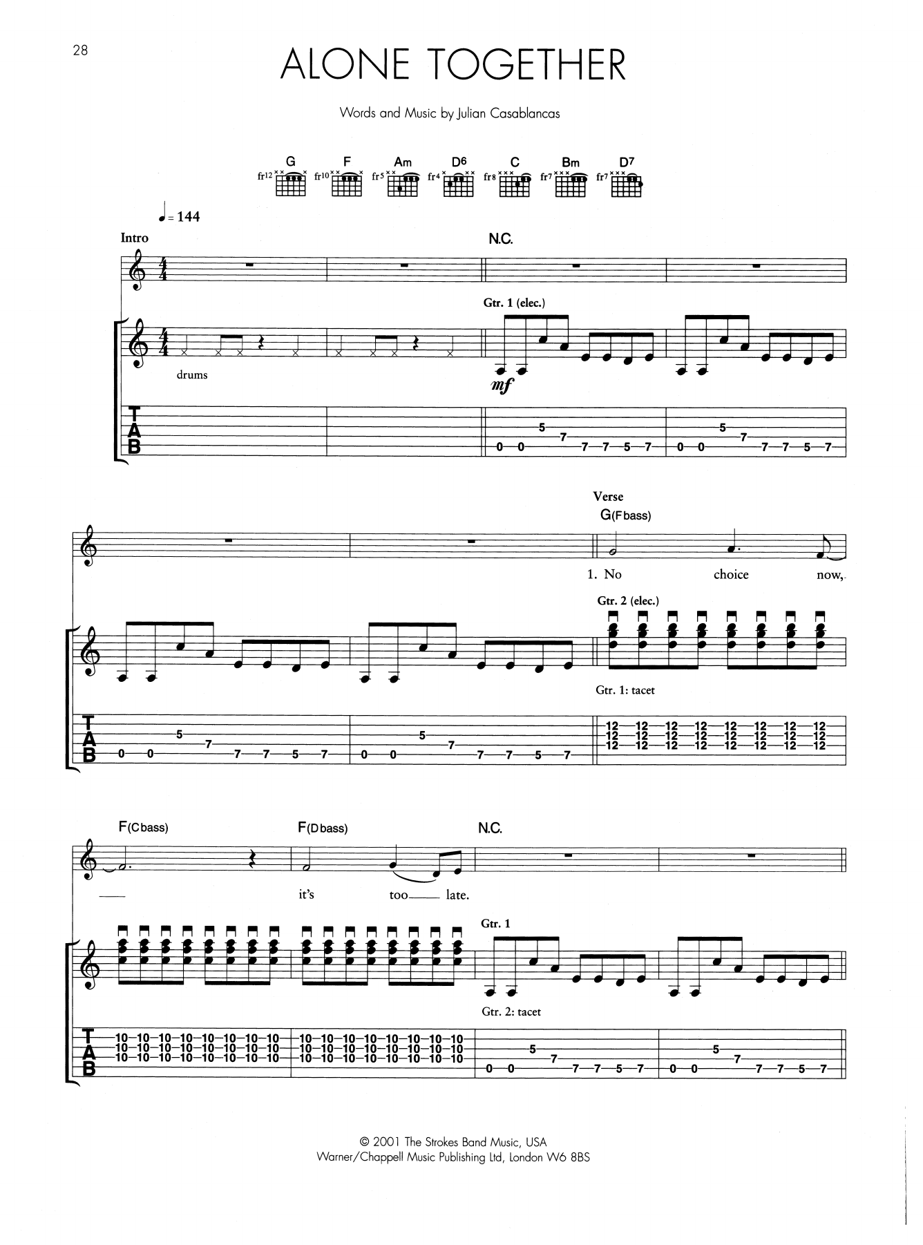 Download The Strokes Alone Together Sheet Music