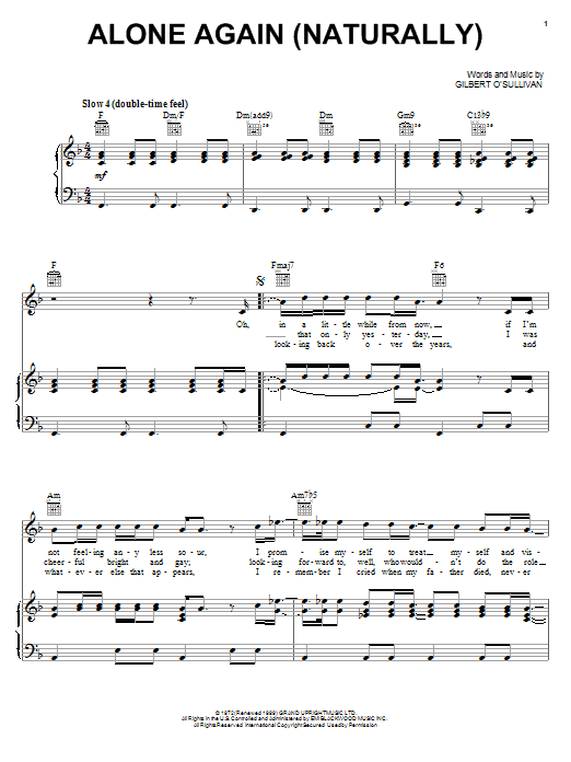 Gilbert O'Sullivan Alone Again (Naturally) sheet music notes printable PDF score