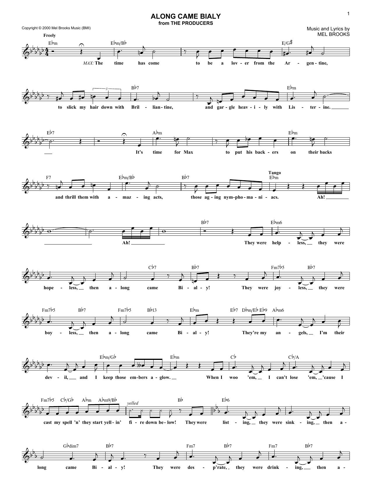 Download Mel Brooks Along Came Bialy Sheet Music