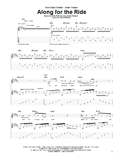 Download Dream Theater Along For The Ride Sheet Music