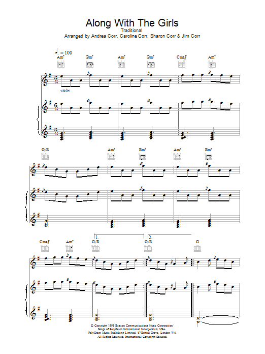 The Corrs Along With The Girls sheet music notes printable PDF score