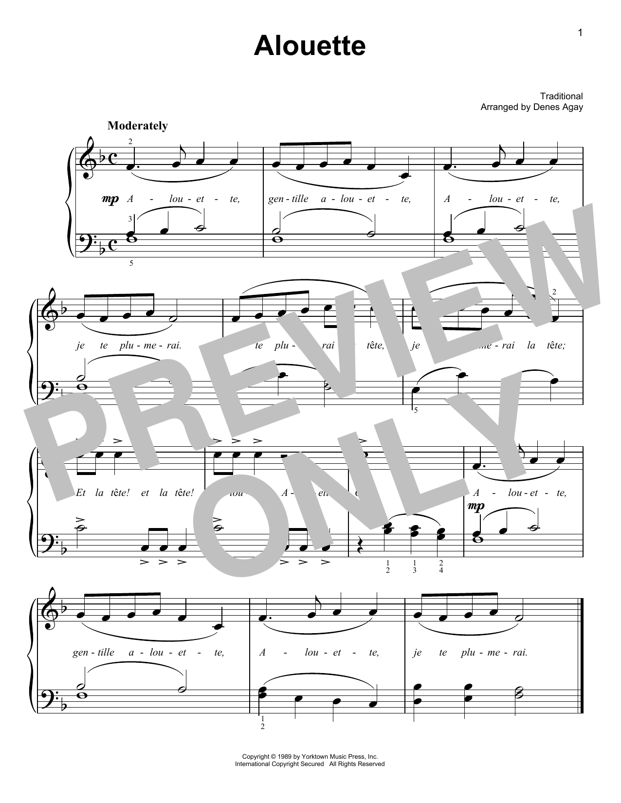 Download Traditional Alouette (arr. Denes Agay) Sheet Music