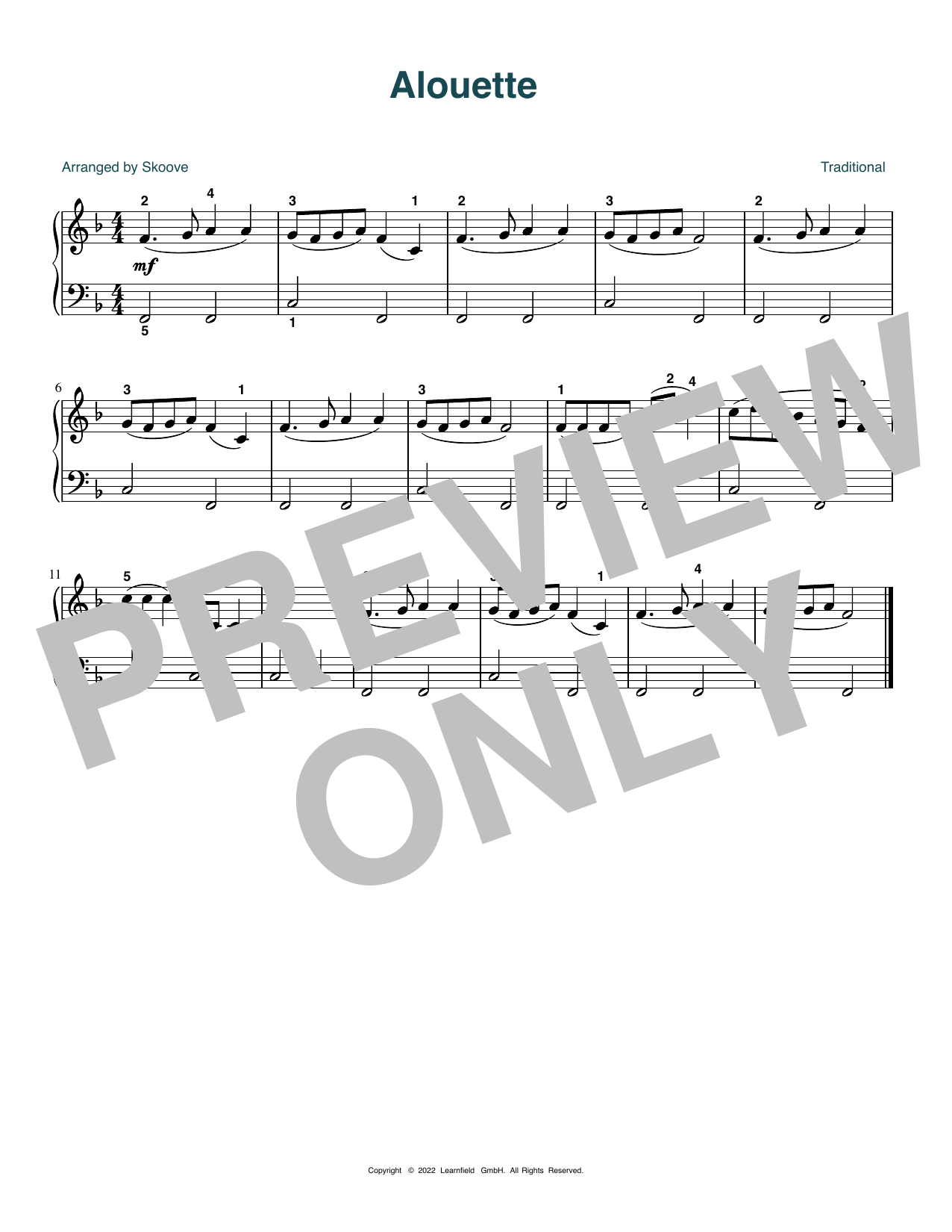 Download Traditional Alouette (arr. Skoove) Sheet Music