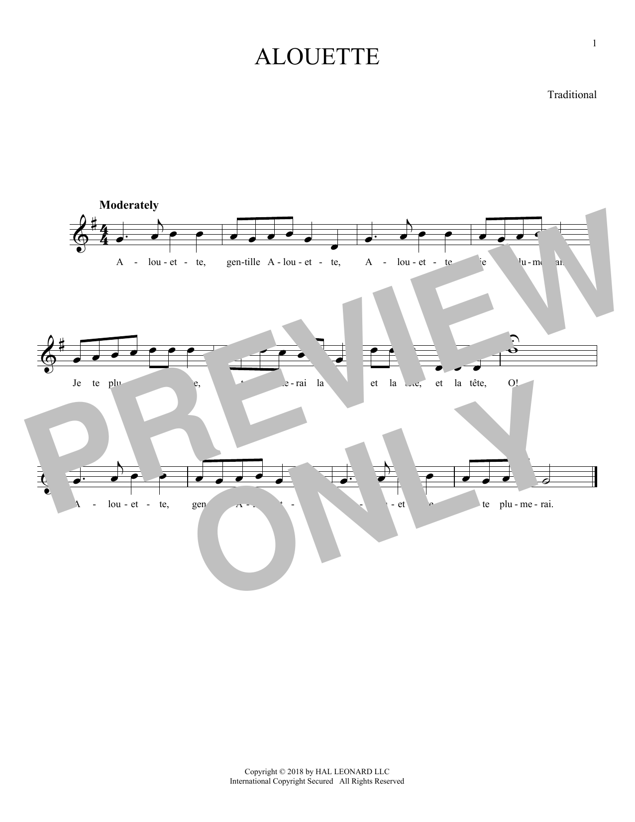 Download Traditional Alouette Sheet Music