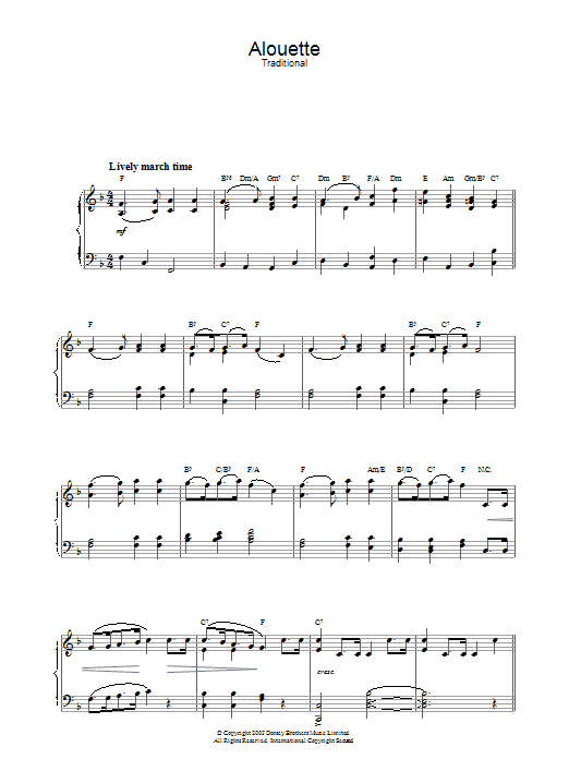 Download Traditional Alouette Sheet Music