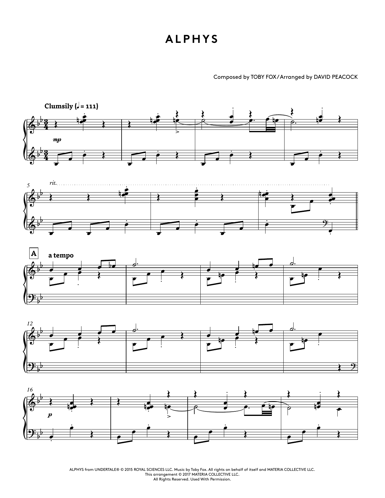 Download Toby Fox Alphys (from Undertale Piano Collection Sheet Music