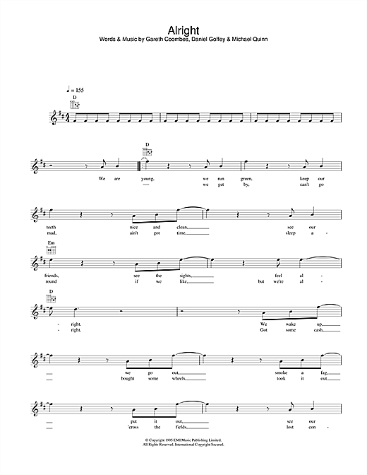 Supergrass Alright sheet music notes printable PDF score