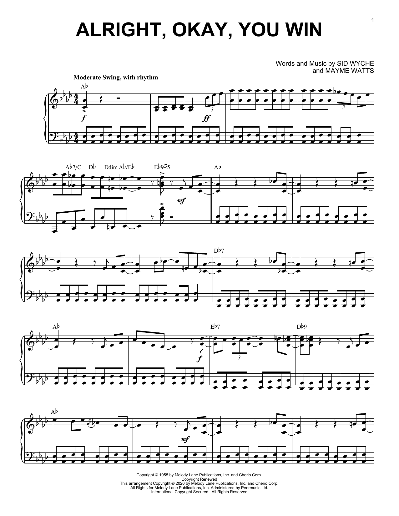 Download Peggy Lee Alright, Okay, You Win [Jazz version] ( Sheet Music