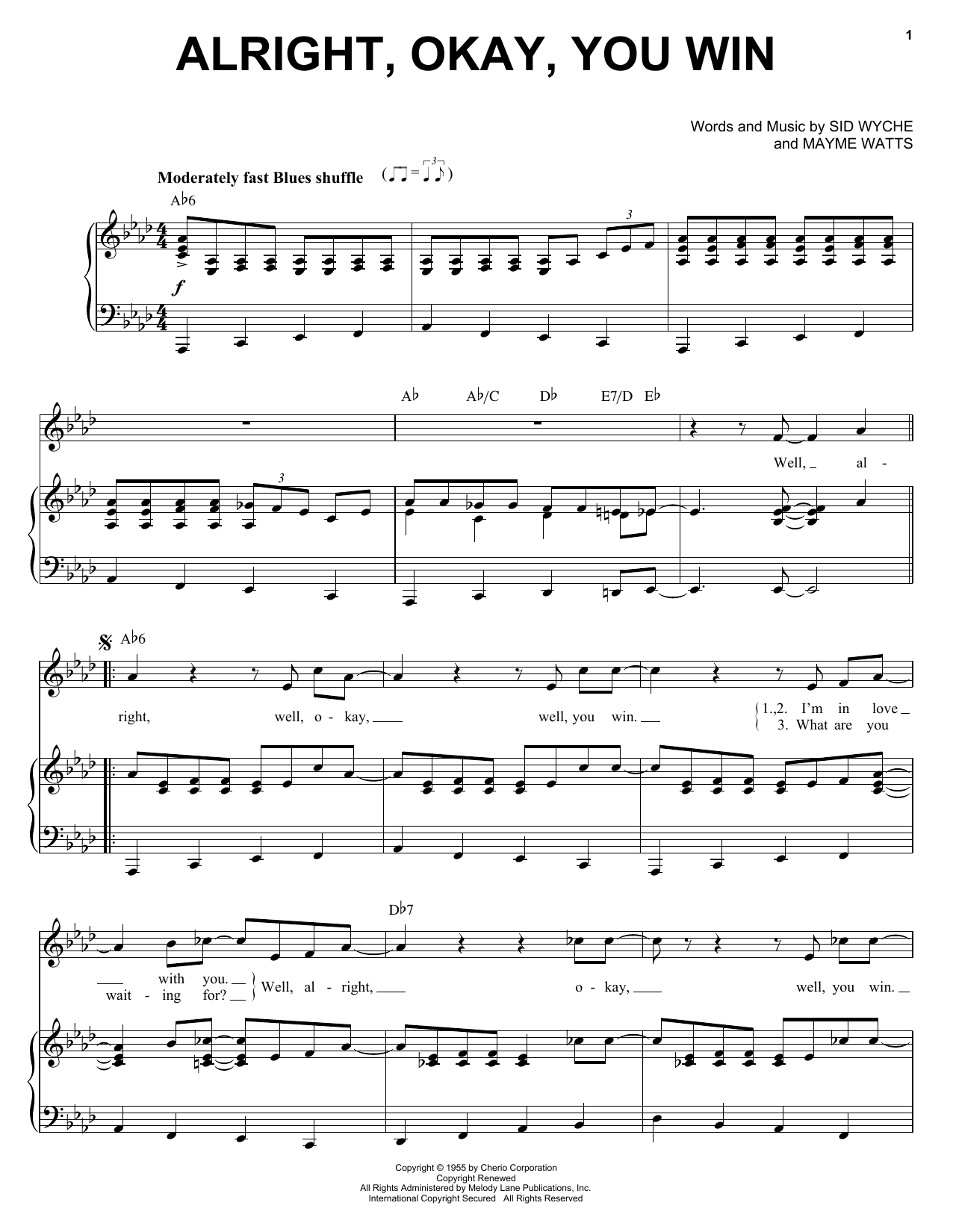 Download Peggy Lee Alright, Okay, You Win Sheet Music
