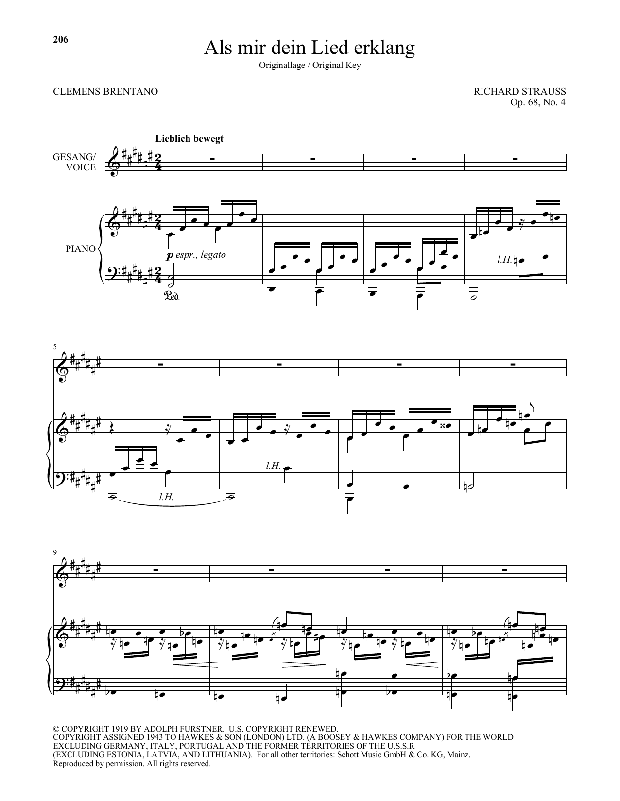 Download Richard Strauss Als Mir Dein Lied Erklang (High Voice) Sheet Music