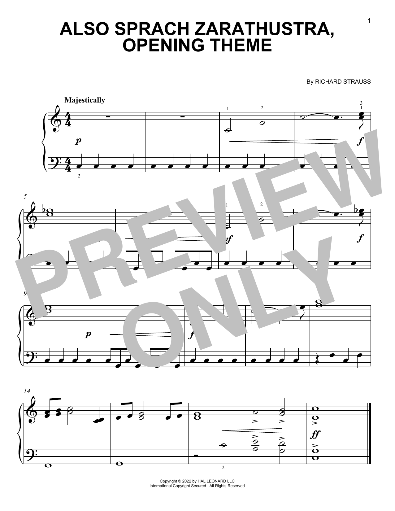 Download Richard Strauss Also Sprach Zarathustra, Opening Theme Sheet Music
