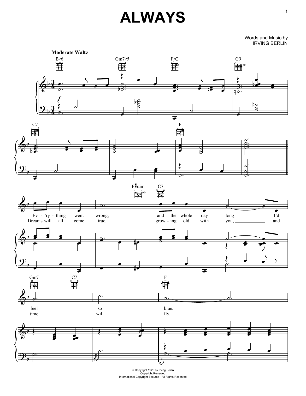 Billie Holiday Always sheet music notes printable PDF score