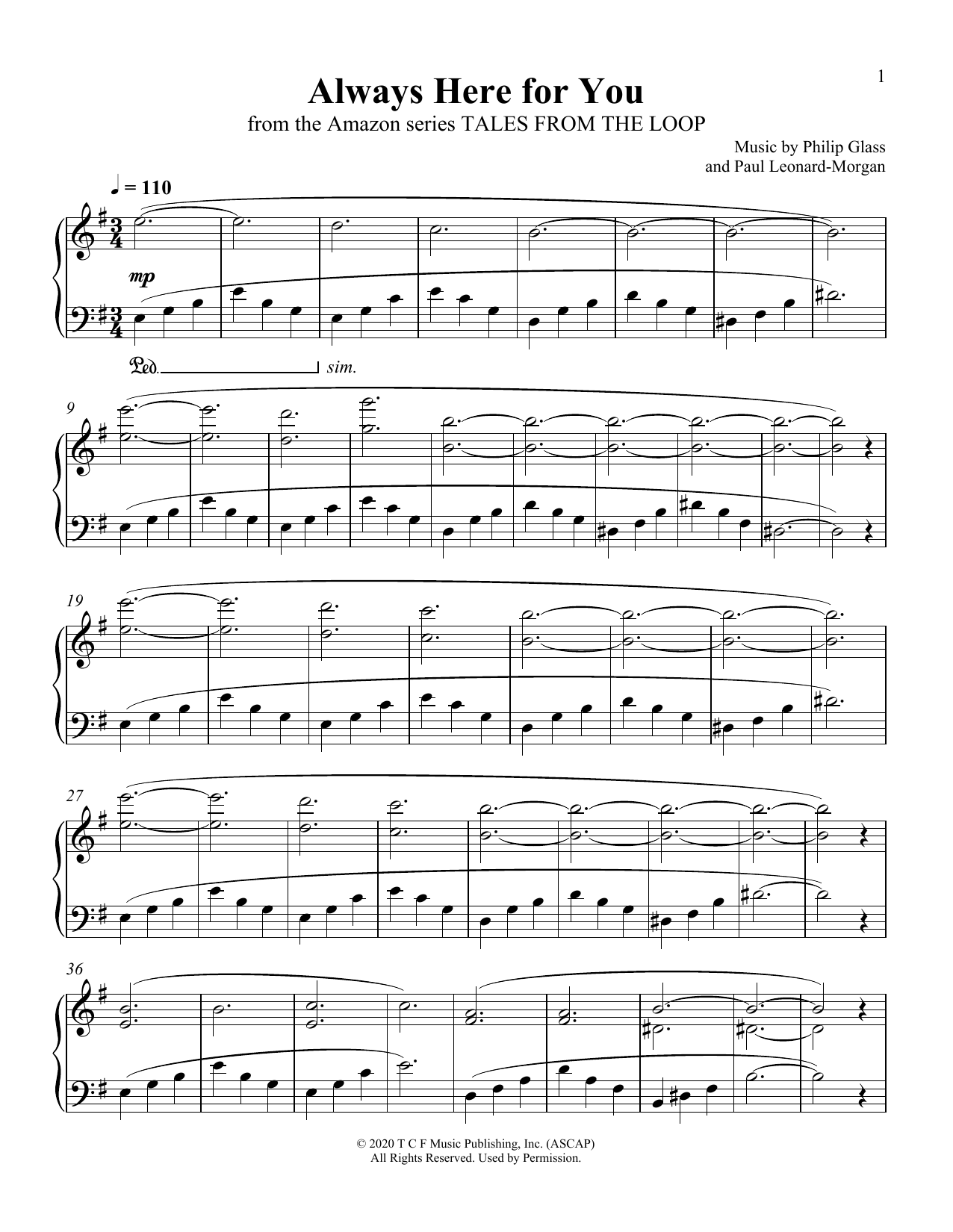 Download Philip Glass and Paul Leonard-Morgan Always Here For You (from Tales From Th Sheet Music