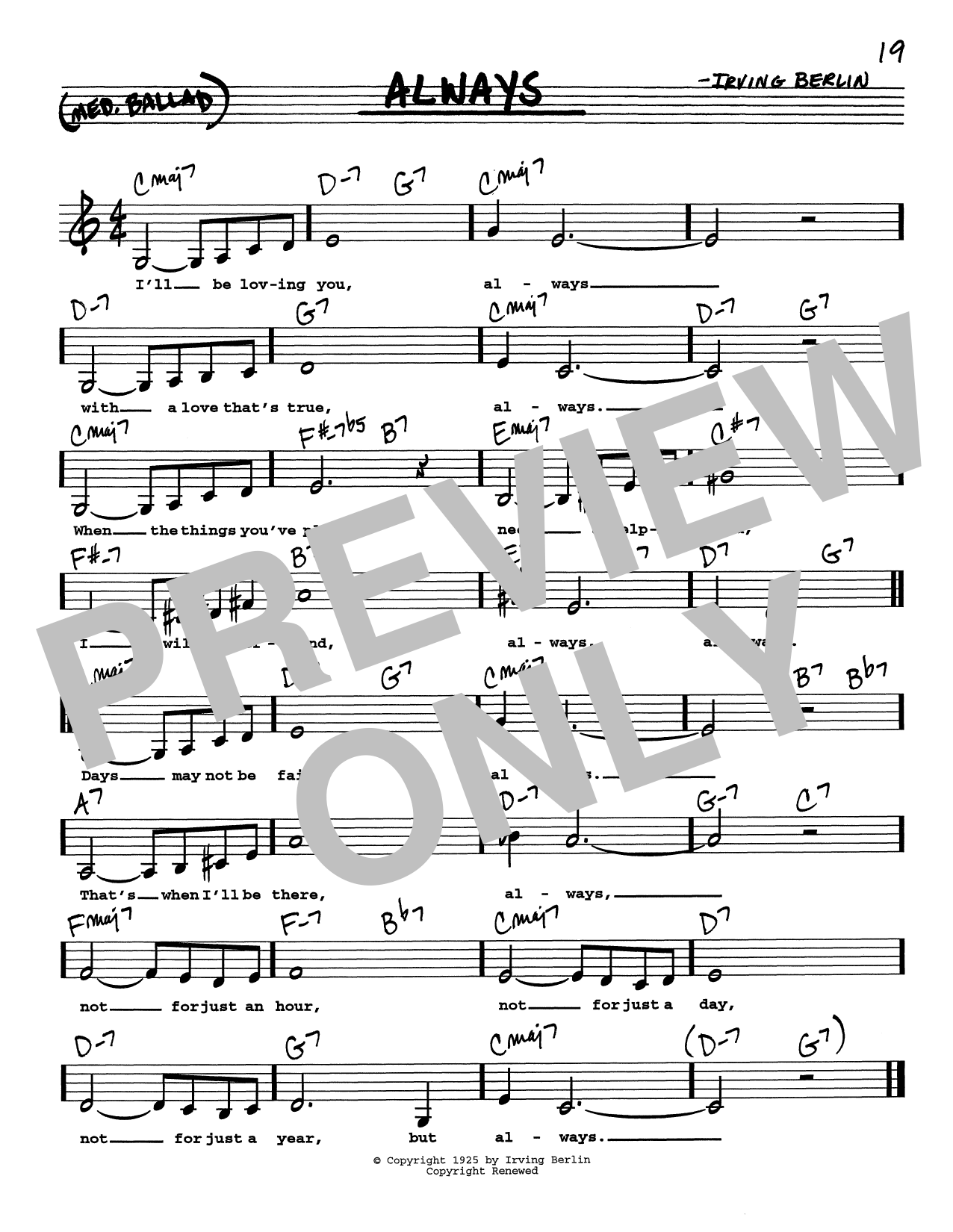 Irving Berlin Always (Low Voice) sheet music notes printable PDF score