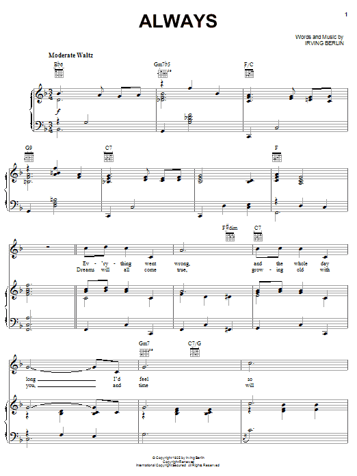 Irving Berlin Always sheet music notes printable PDF score