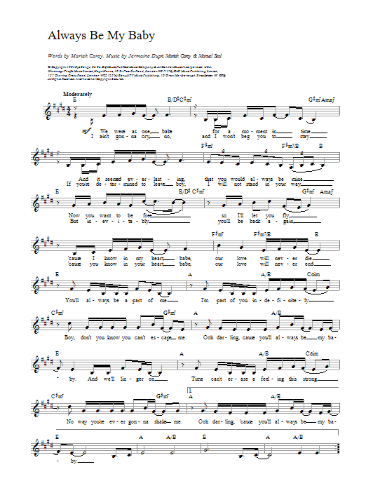 Mariah Carey Always Be My Baby sheet music notes printable PDF score
