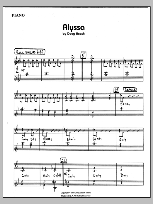 Download Doug Beach Alyssa - Piano Sheet Music