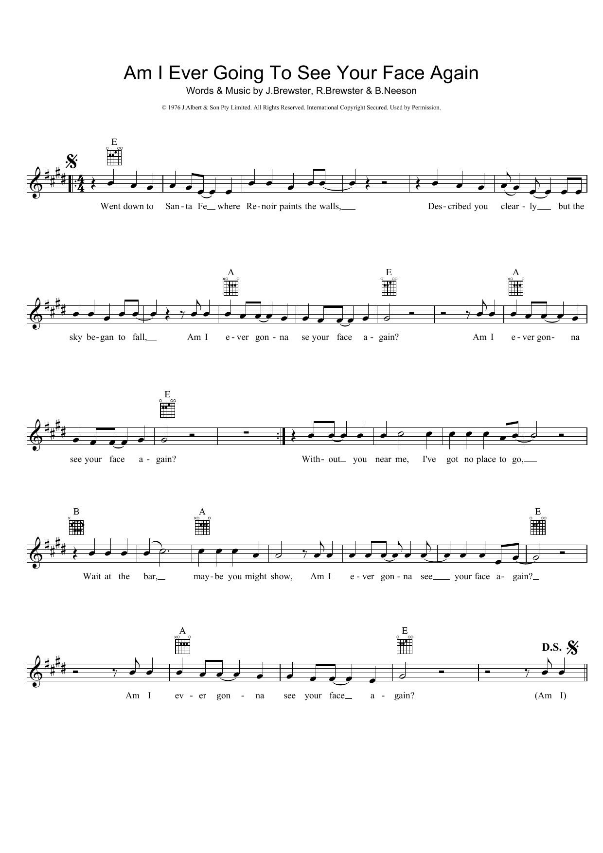Download The Radiators Am I Ever Going To See Your Face Again Sheet Music