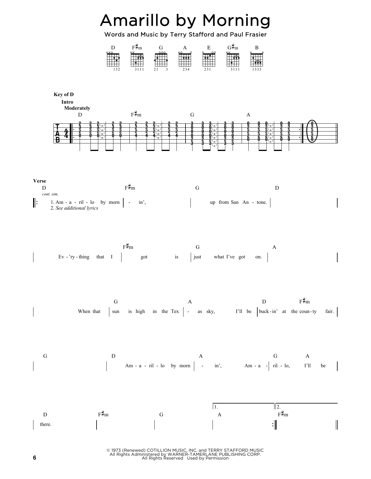 George Strait Amarillo By Morning sheet music notes printable PDF score