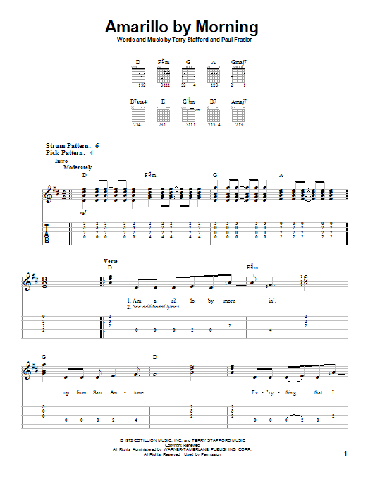 Download Terry Stafford Amarillo By Morning Sheet Music