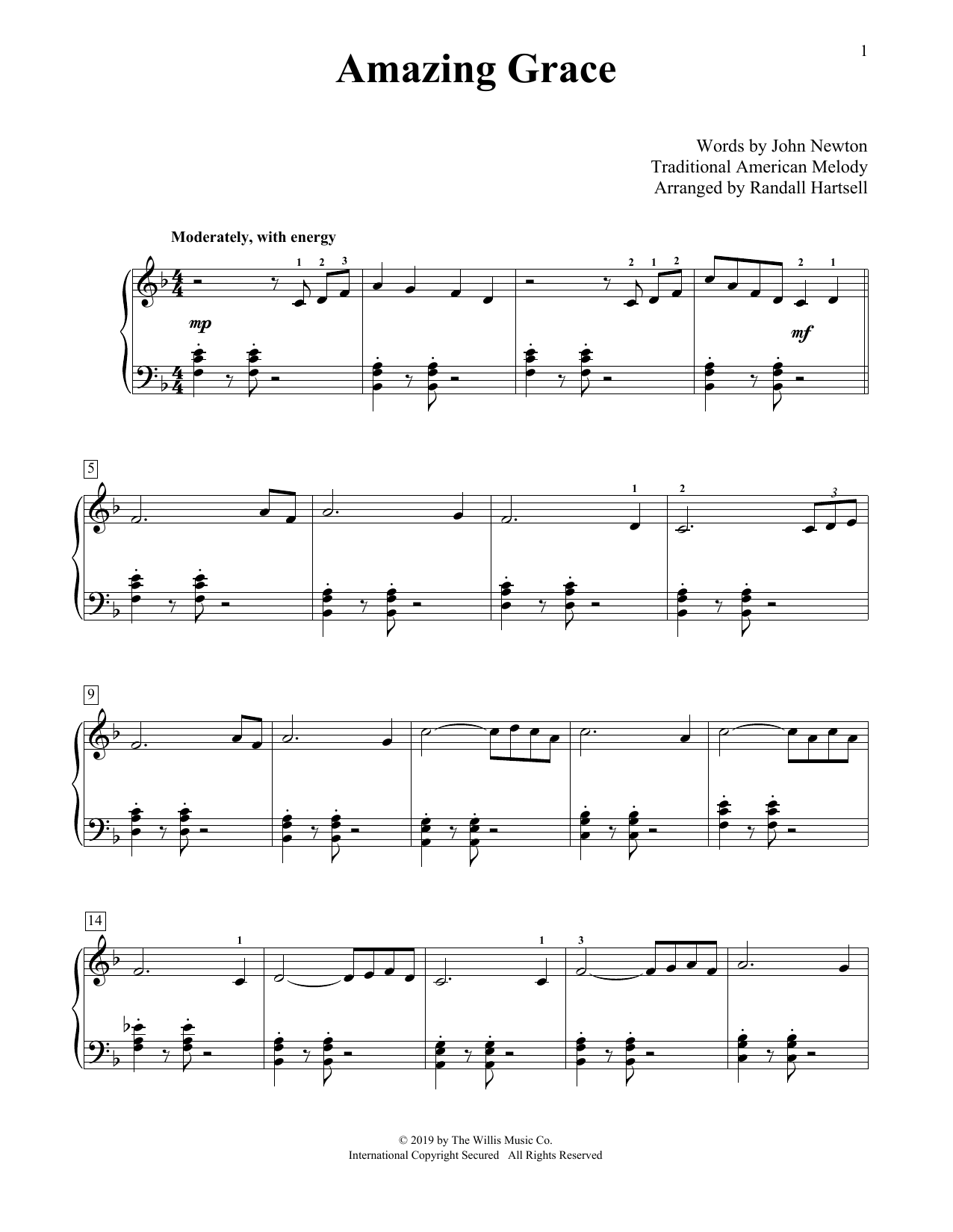 Download Traditional American Melody Amazing Grace (arr. Randall Hartsell) Sheet Music