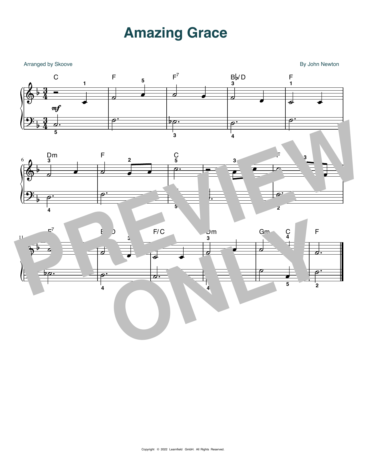 Download John Newton Amazing Grace (arr. Skoove) Sheet Music