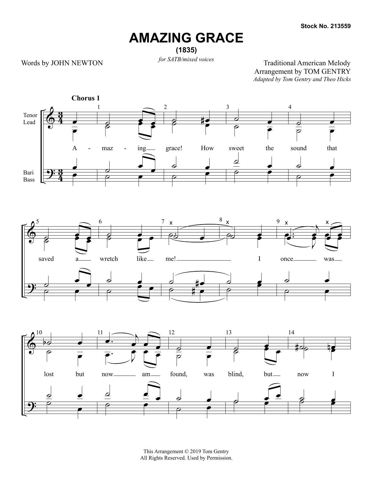 Download Traditional American Melody Amazing Grace (arr. Tom Gentry) Sheet Music