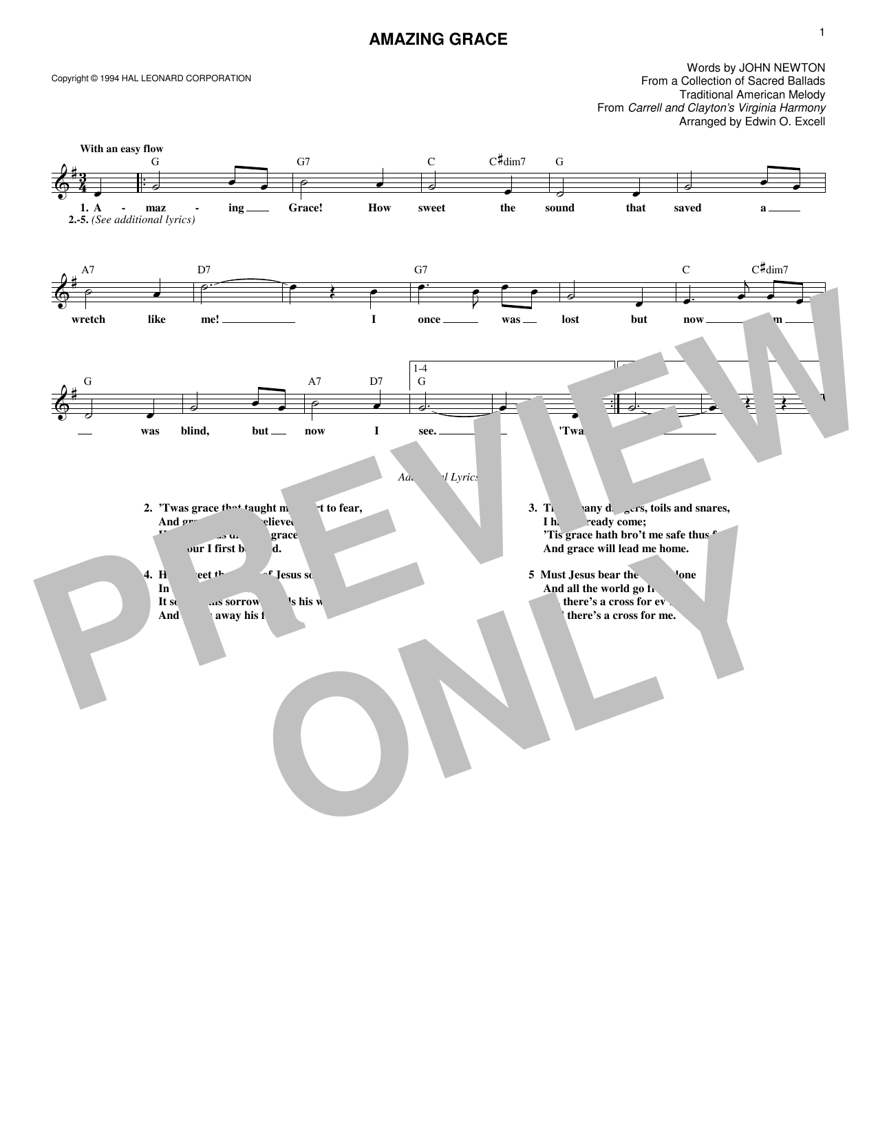 Download Edwin O. Excell Amazing Grace Sheet Music