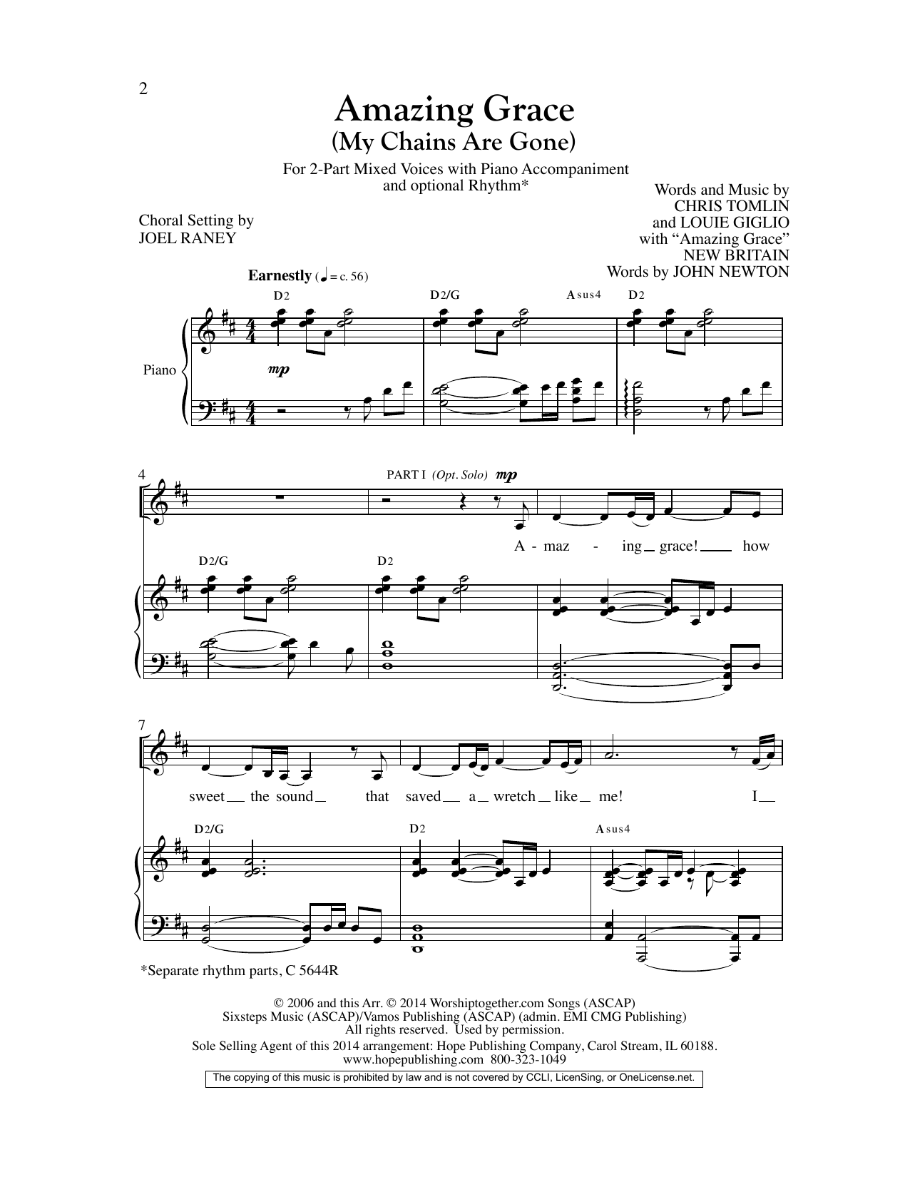 Download Chris Tomlin Amazing Grace (My Chains Are Gone) (arr Sheet Music