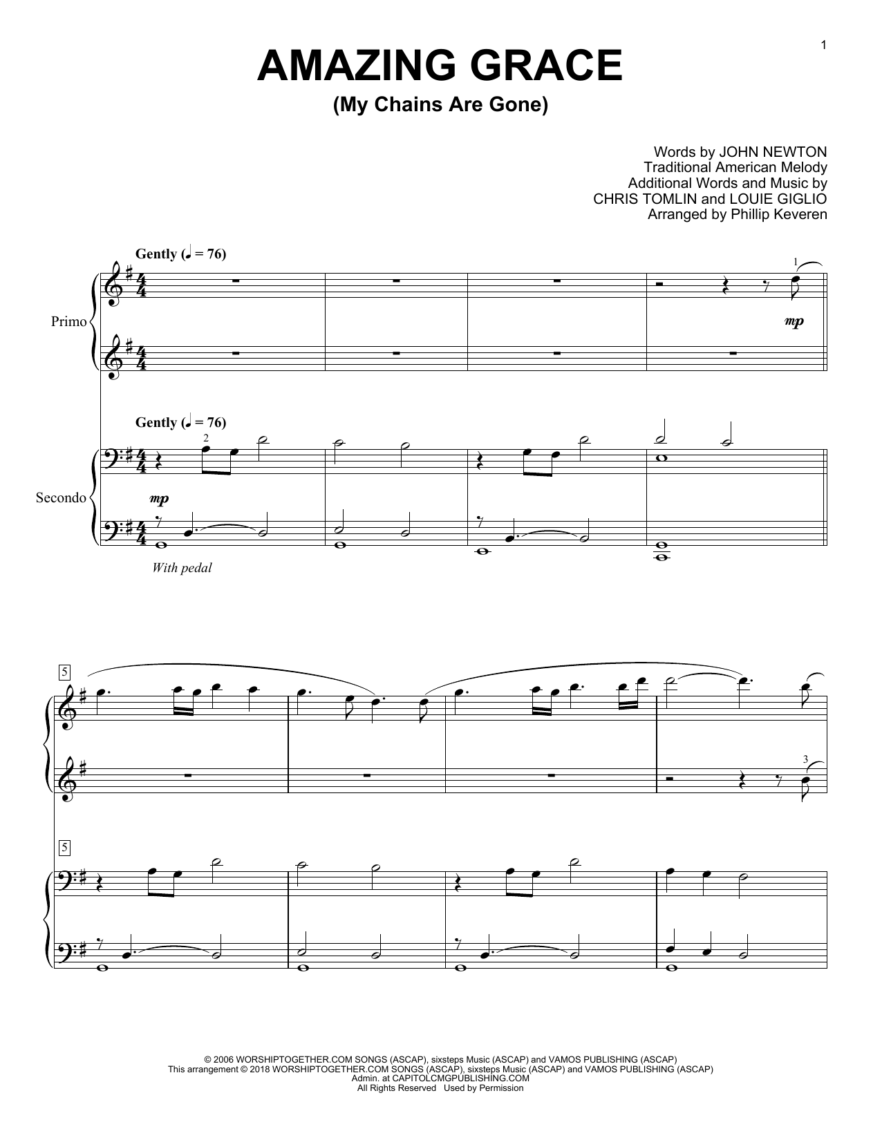 Download Chris Tomlin Amazing Grace (My Chains Are Gone) (arr Sheet Music