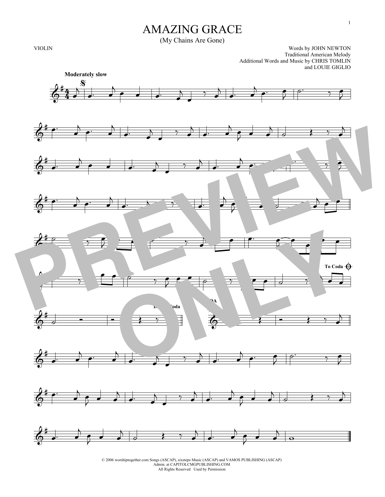 Chris Tomlin Amazing Grace (My Chains Are Gone) sheet music notes printable PDF score