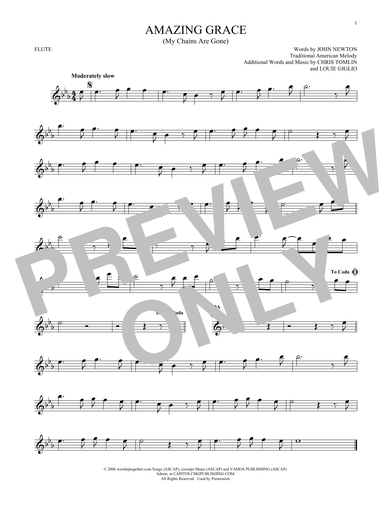 Chris Tomlin Amazing Grace (My Chains Are Gone) sheet music notes printable PDF score