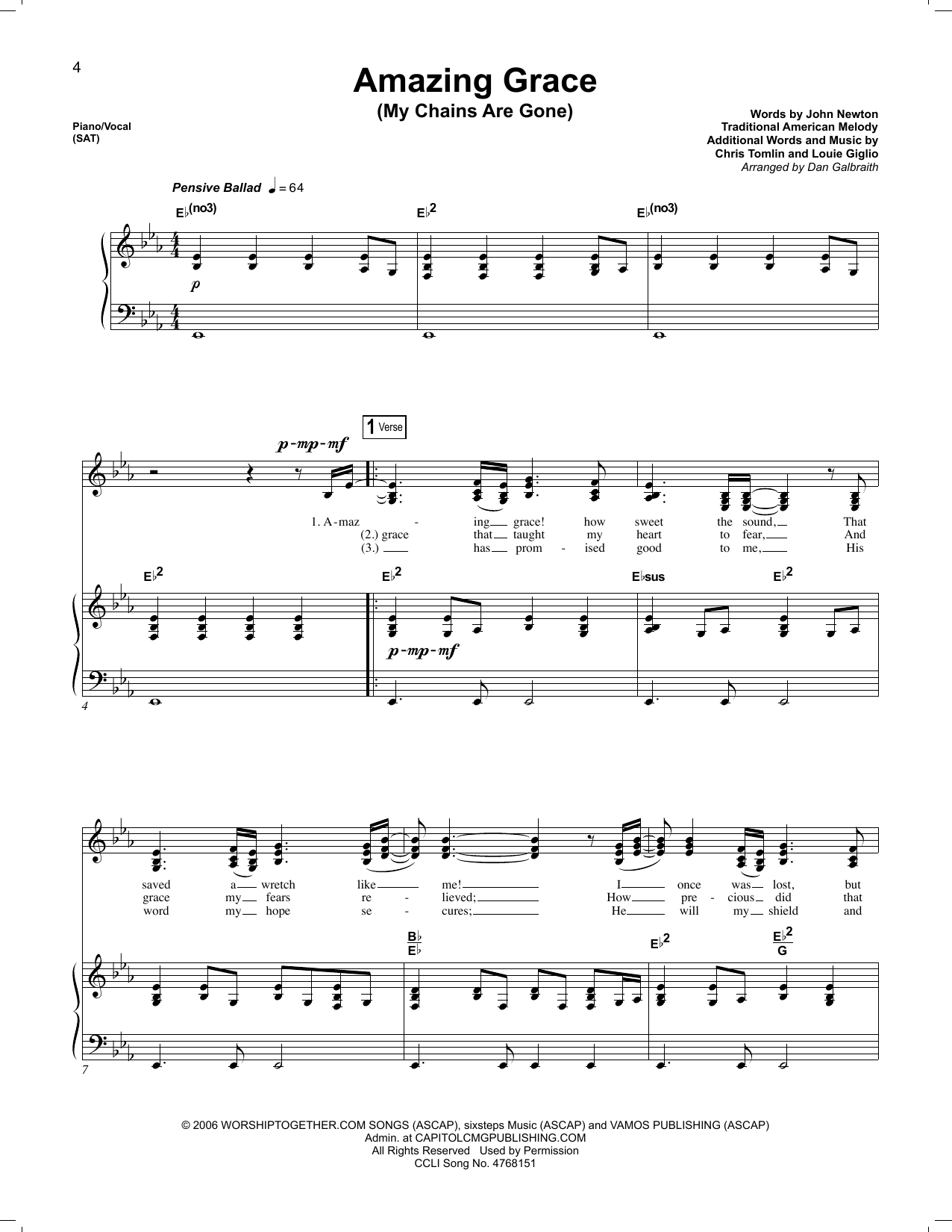 Download Chris Tomlin Amazing Grace (My Chains Are Gone) Sheet Music