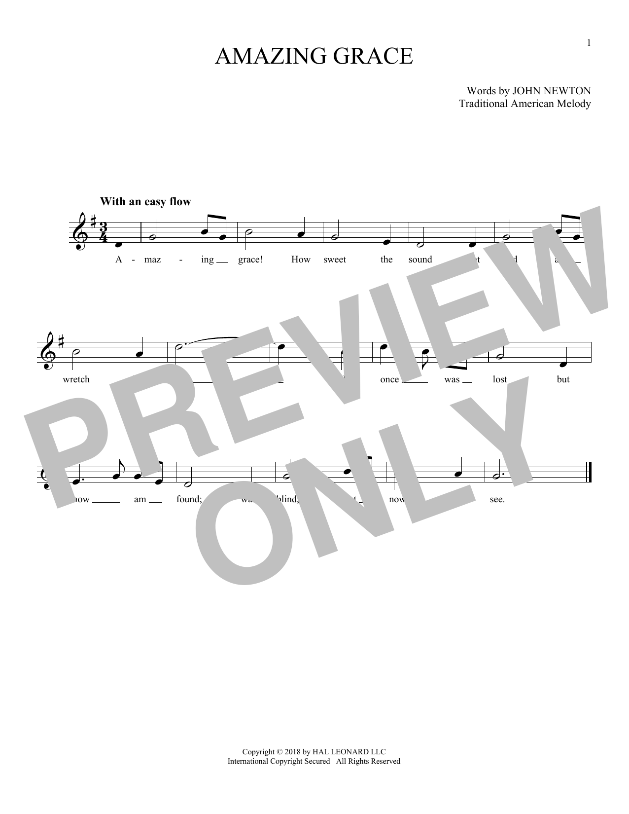 Download Traditional American Melody Amazing Grace Sheet Music