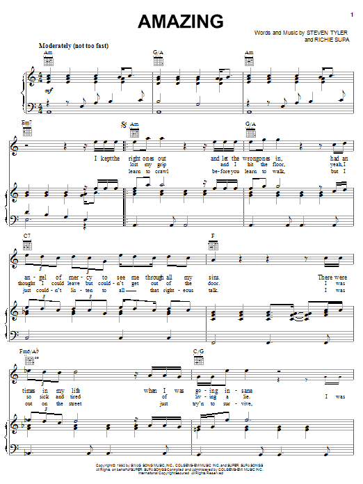 Aerosmith Amazing (It's Amazing) sheet music notes printable PDF score