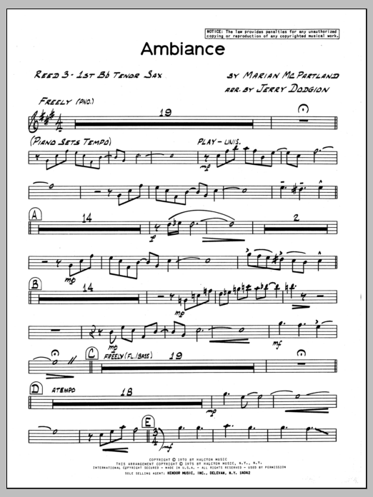 Download Marian McPartland Ambiance - 1st Bb Tenor Saxophone Sheet Music