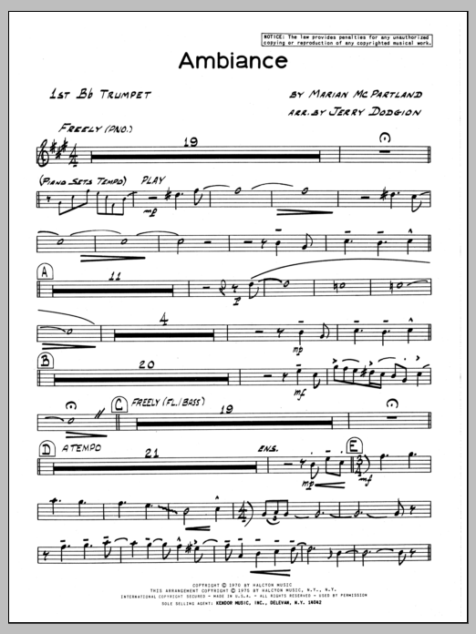 Download Marian McPartland Ambiance - 1st Bb Trumpet Sheet Music